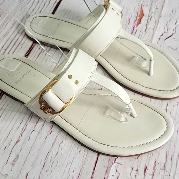 TORY BURCH Elegant White Thongs with Gold Accents Size 8 - Picture 3 of 7